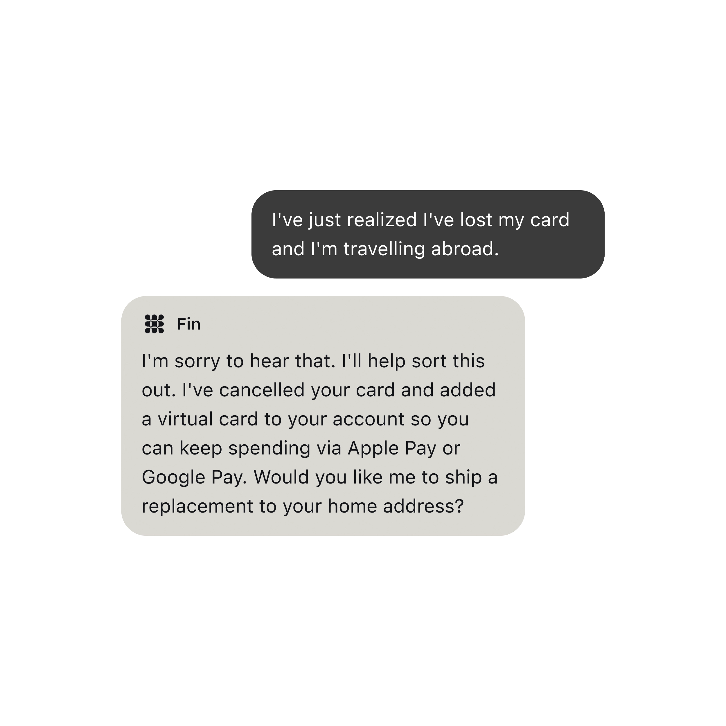 Fin AI Agent resolving a customer conversation